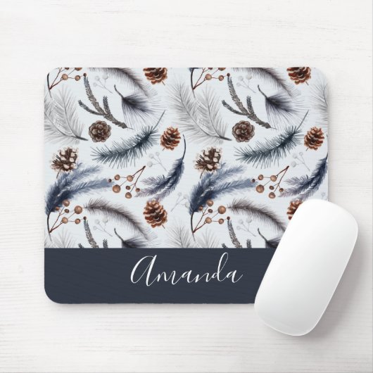 Pine Cones & Pine Needles Waterverf Patroon Muismat (Met muis)