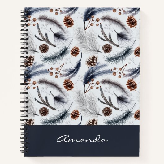Pine Cones & Pine Needles Waterverf Patroon Notitieboek (Voorkant)