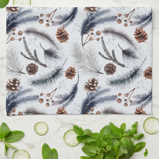 Pine Cones & Pine Needles Waterverf Patroon Theedoek (Gevouwen)