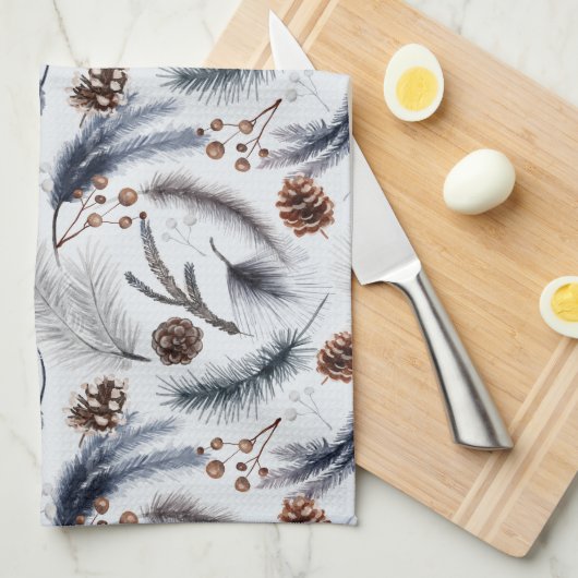 Pine Cones & Pine Needles Waterverf Patroon Theedoek (Quarter Fold)