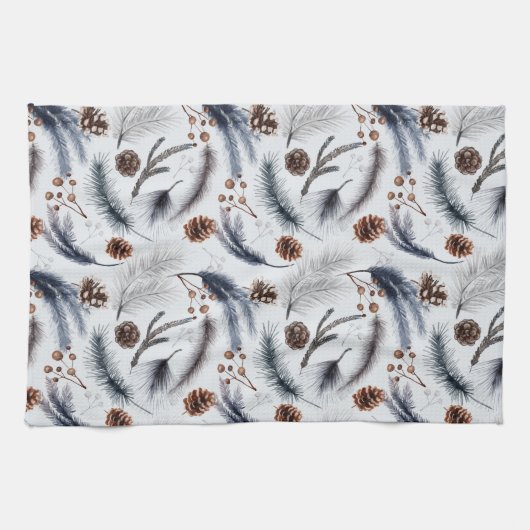 Pine Cones & Pine Needles Waterverf Patroon Theedoek (Horizontaal)
