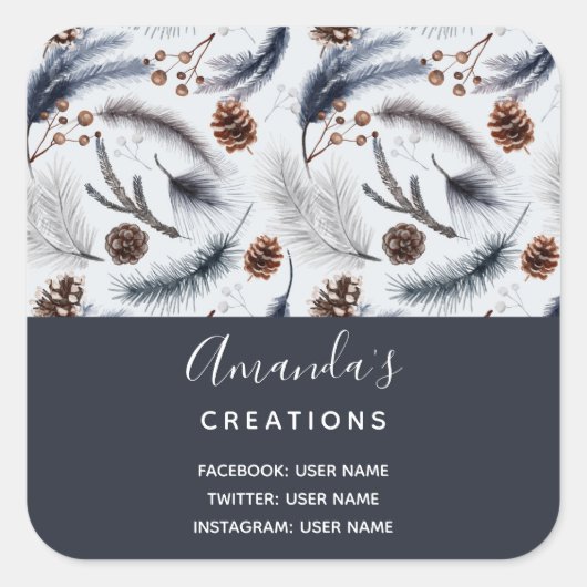 Pine Cones & Pine Needles Winter Pattern Business Vierkante Sticker (Voorkant)