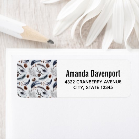 Pine Cones & Pine Needles Winter Pattern Etiket (Insitu)