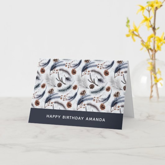 Pine Cones & Pine Needles Winter Pattern Kaart (Gele Bloem)
