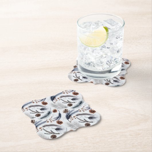 Pine Cones & Pine Needles Winter Pattern Kartonnen Onderzetters (Insitu)