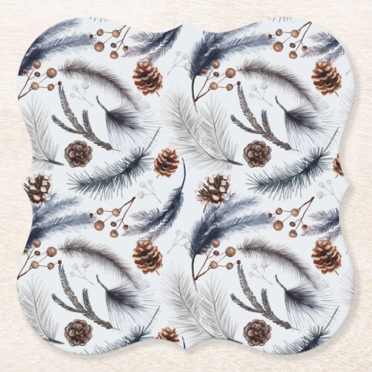 Pine Cones & Pine Needles Winter Pattern Kartonnen Onderzetters (Voorkant)