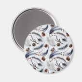 Pine Cones & Pine Needles Winter Pattern Magneet (Voorkant / Achterkant)