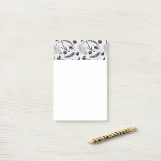 Pine Cones & Pine Needles Winter Pattern Post-it® Notes (Op bureau)