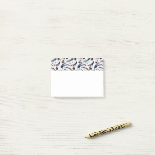 Pine Cones & Pine Needles Winter Pattern Post-it® Notes (Op bureau)