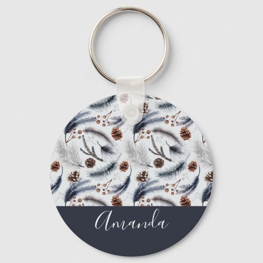 Pine Cones & Pine Needles Winter Pattern Sleutelhanger (Voorkant)