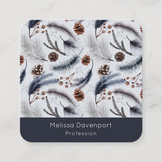 Pine Cones & Pine Needles Winter Pattern Vierkante Visitekaartje (Voorkant)
