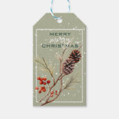 Pine Cones & Red Berries Kerstcadeau Label Cadeaulabel (Voorkant)