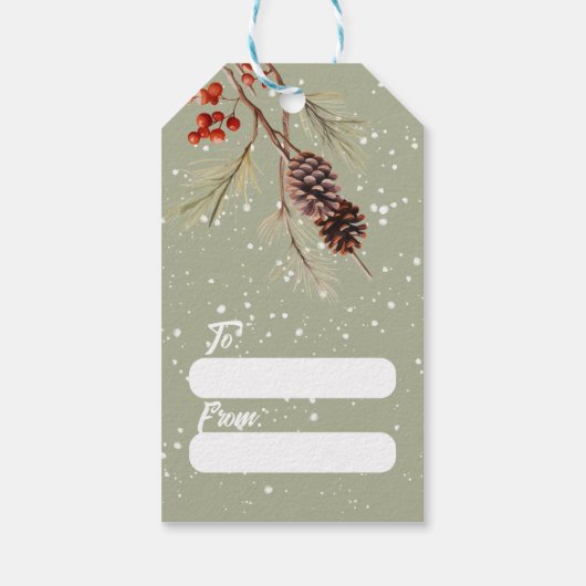 Pine Cones & Red Berries Kerstcadeau Label Cadeaulabel (Achterkant)