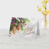 Pine Cones Red Berry kerst Kaart (Gele Bloem)