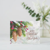 Pine Cones Red Berry Kerstmis Nieuwjaar Business Briefkaart (Staand voorkant)