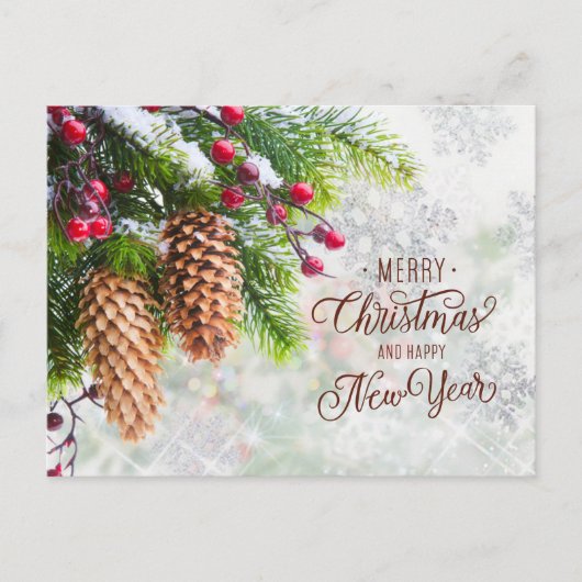 Pine Cones Red Berry Kerstmis Nieuwjaar Business Briefkaart (Voorkant)