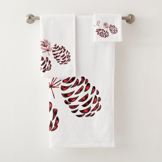 Pine Cones Red en Black Buffalo Pset Bad Handdoek (Insitu)