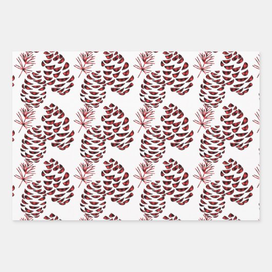 Pine Cones Red en Black Buffalo Pset Inpakpapier Vel (Voorkant)