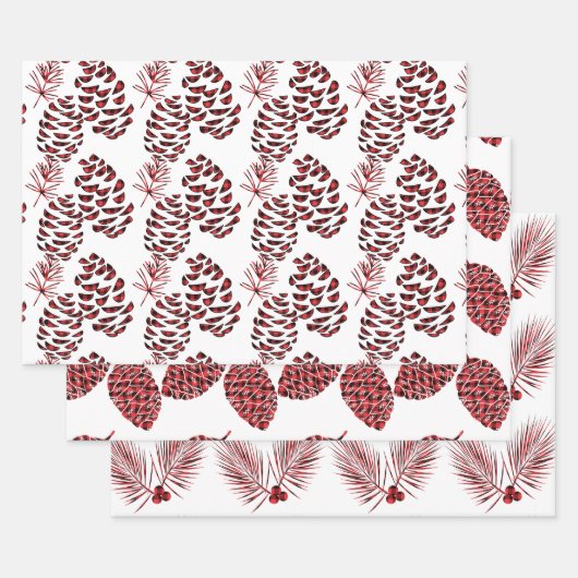 Pine Cones Red en Black Buffalo Pset Inpakpapier Vel (Set)