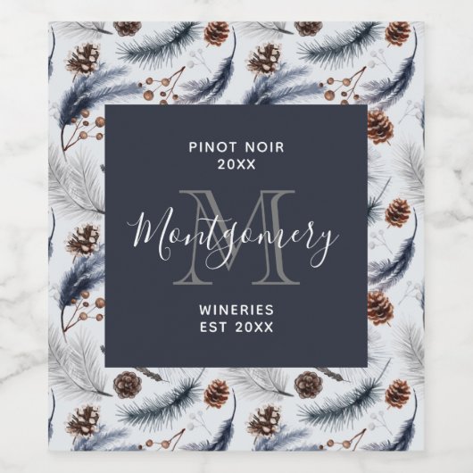 Pine Cones & Rustic Waterverf Pattern Making Wijn Etiket (Enkel label)