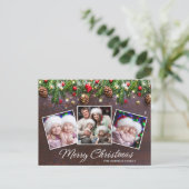 Pine Cones Rustiek Vrolijk Kerstfeest 3 Foto Vakan Briefkaart (Staand voorkant)