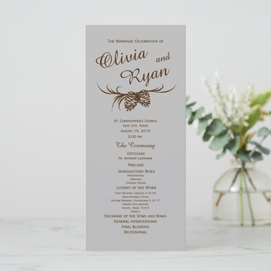 Pine Cones Rustiek Zilver en Bruin Programmakaart (Staand voorkant)