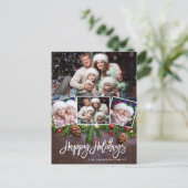 Pine Cones Rustieke Kerst 4 Foto Vakantie Briefkaart (Staand voorkant)