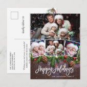 Pine Cones Rustieke Kerst 4 Foto Vakantie Briefkaart (Voorkant / Achterkant)