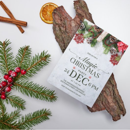 Pine Cones & Sneeuwvlokken Kerstuitnodiging Kaart