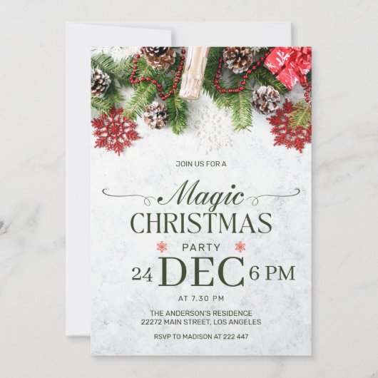 Pine Cones & Sneeuwvlokken Kerstuitnodiging Kaart (Voorkant)