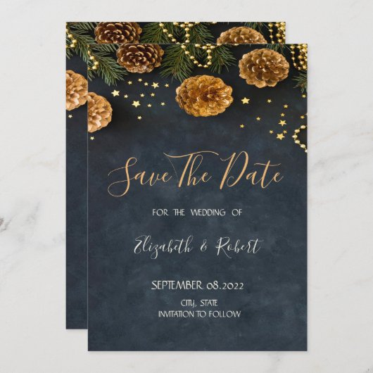 Pine Cones, sterren opslaan datum Save The Date (Voorkant / Achterkant)