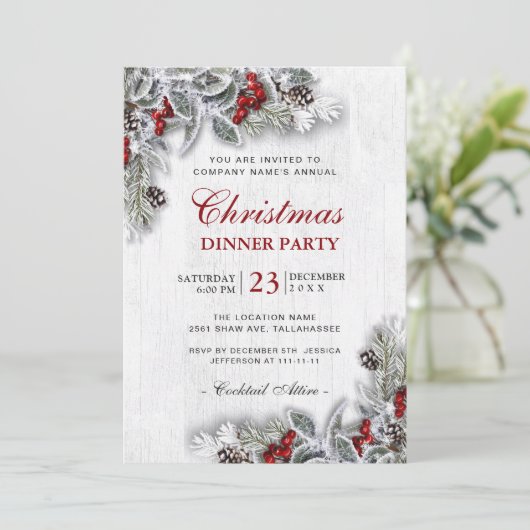 Pine Cones Tak Rustiek Kerstdiner Party Kaart (Staand voorkant)