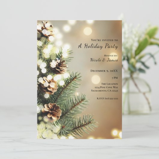 Pine Cones Tree Lights Minimal Classic Holiday Kaart (Staand voorkant)