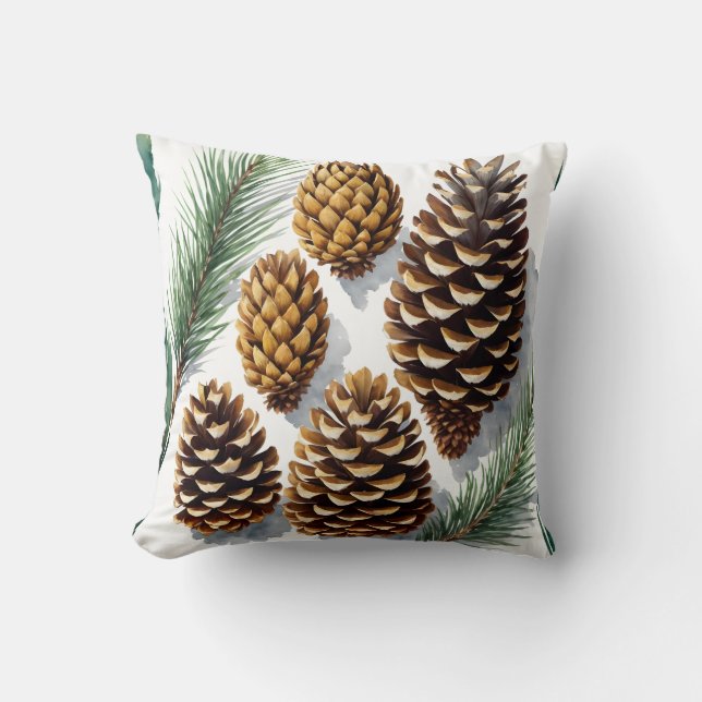 Pine Cones Waterverf Botanische Kunst Kussen (Voorkant)
