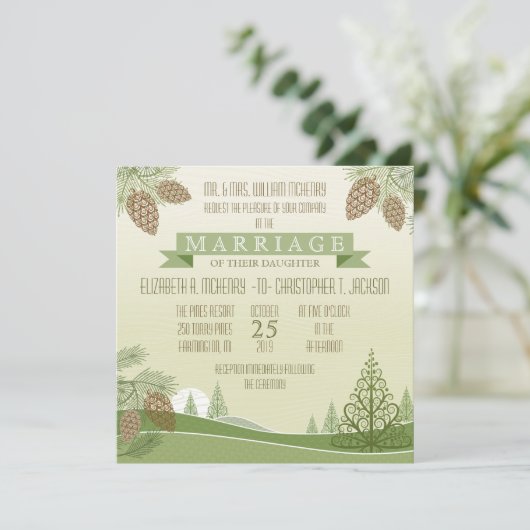 Pine Cones Wedding Uitnodiging (Staand voorkant)