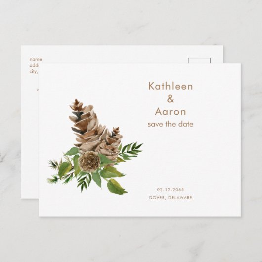 Pine Cones Wedding Website Save the Date Aankondigingskaart (Voorkant / Achterkant)