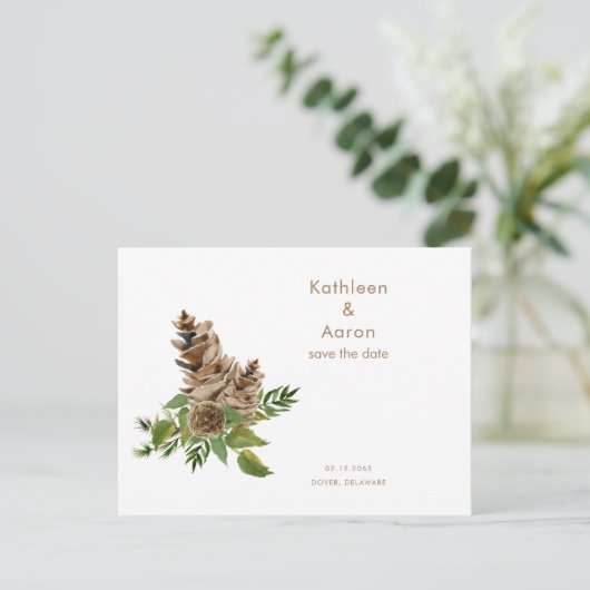Pine Cones Wedding Website Save the Date Aankondigingskaart (Staand voorkant)