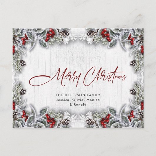 Pine Cones Winter Berry Kerstmis Vakantie Groet Briefkaart (Voorkant)