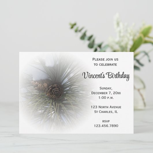 Pine Cones Winter Birthday Party Kaart (Staand voorkant)