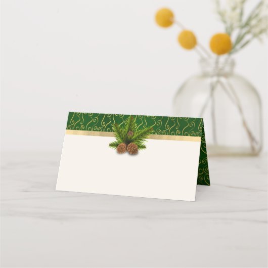 Pine Cones Winter Bruiloft Gevouwen Plaats Kaart Plaatskaartje (Voorkant)
