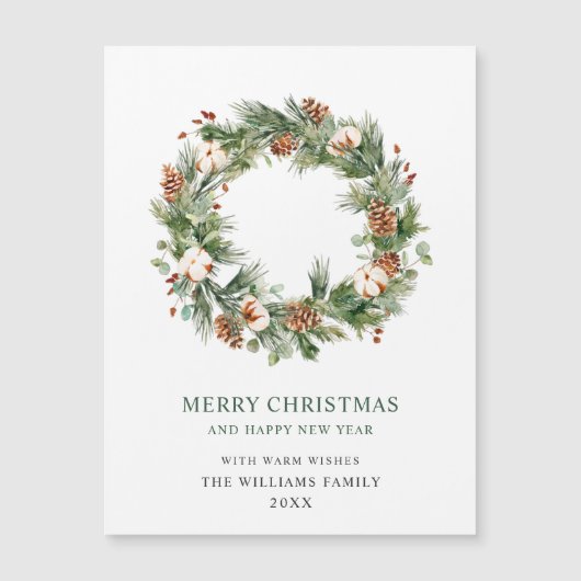 Pine Cones Wreate Kerstfeestdag Magnetic Kaart (Voorkant)