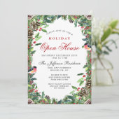 Pine Cones Wreate Kerstfeestdag Open House Kaart (Staand voorkant)