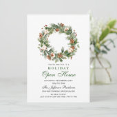 Pine Cones Wreate Kerstfeestdag Open House Kaart (Staand voorkant)