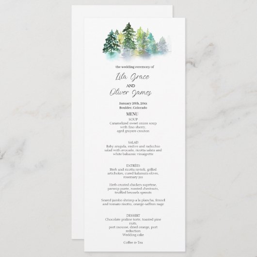 Pine Crest bruiloft menu uitnodiging (Voorkant / Achterkant)
