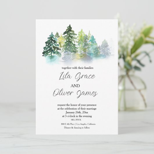 Pine Crest bruiloft uitnodiging (Staand voorkant)