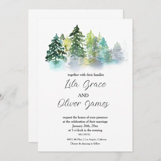 Pine Crest bruiloft uitnodiging (Voorkant / Achterkant)