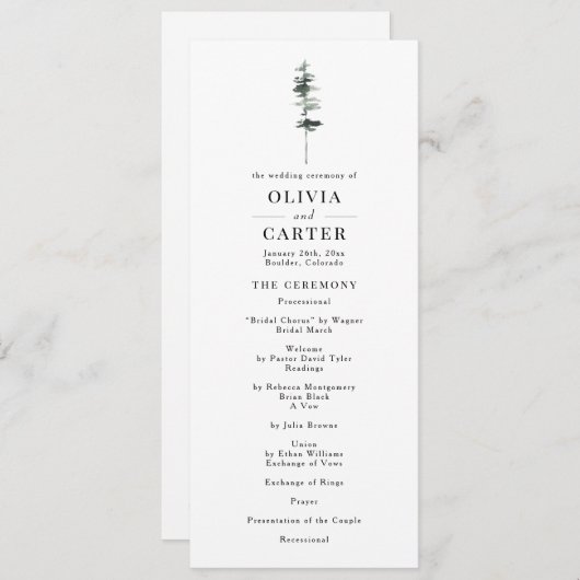 Pine Crest Trouwprogramma Programmakaart (Voorkant / Achterkant)