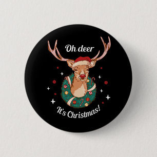 Pine Deer - Kerst Reindeer Kop Ronde Button 5,7 Cm