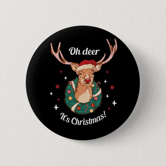 Pine Deer - Kerst Reindeer Kop Ronde Button 5,7 Cm (Voorkant)
