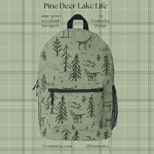 Pine Deer Lake Life - saliegroen bospatroon. Bedrukte Rugzak